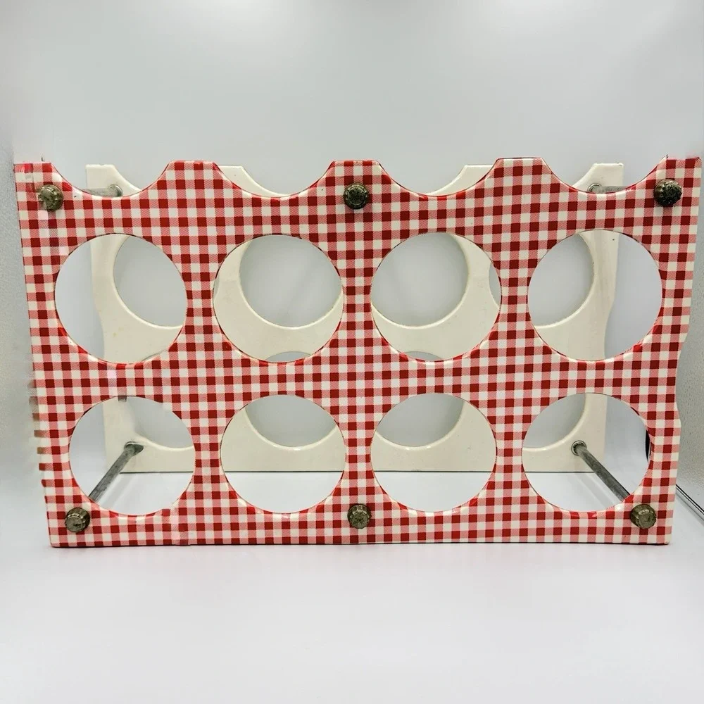 VTG Red Gingham Wine Rack Picnic Cottagecore‎ Retro Kitchen Bar Decor Holder